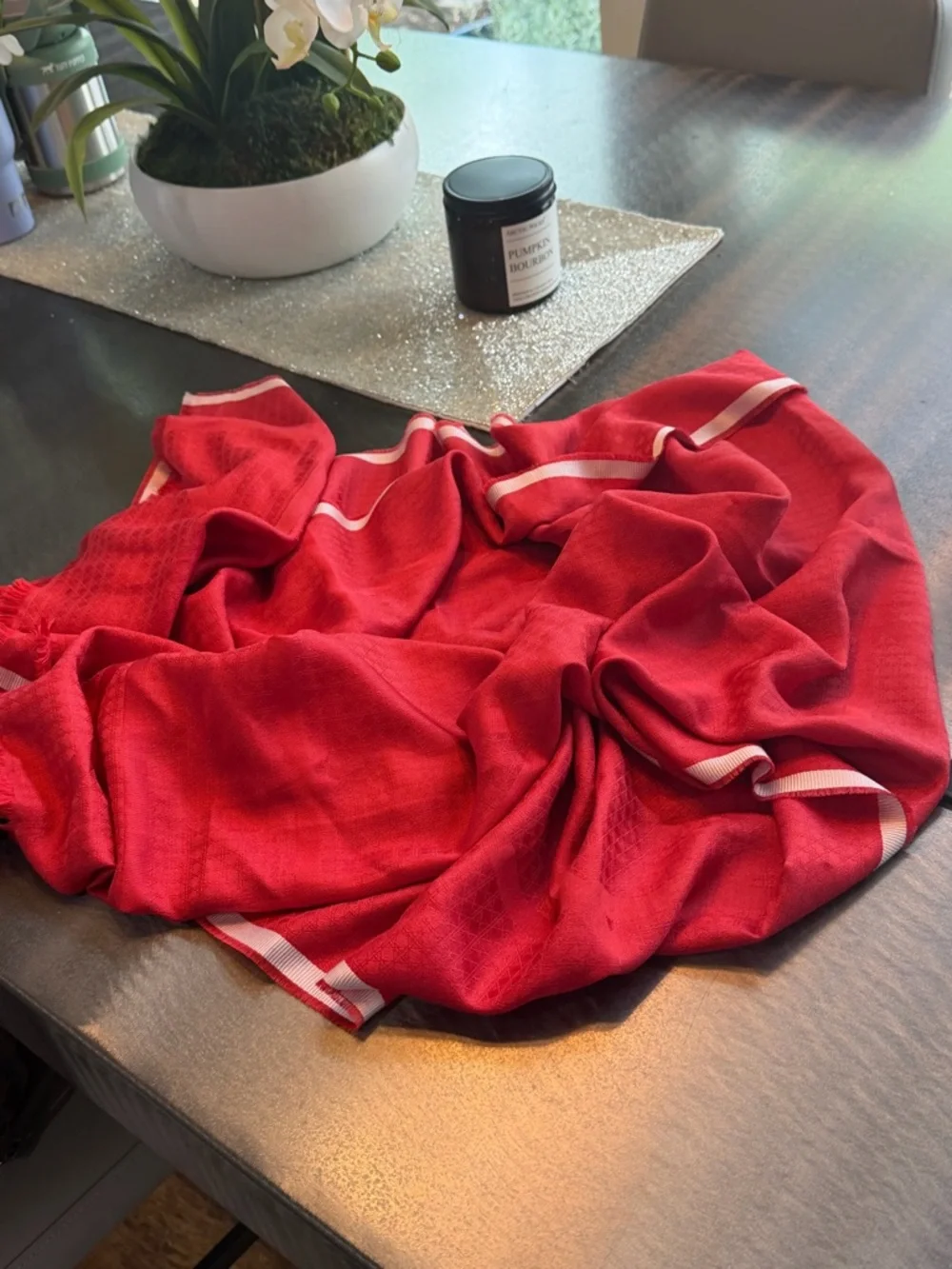 Dior silk and wool logo red scarf